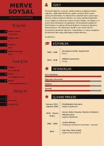 Yabancı Dil Öğretmeni Cv Örnekleri cv indir